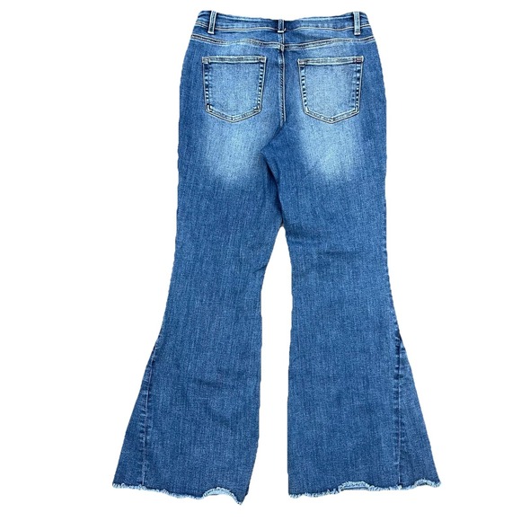 Edgely Maurices Jeans Size 14 High Rise Front Seam Flare Retro Boho Raw Hem Blue - Picture 4 of 11